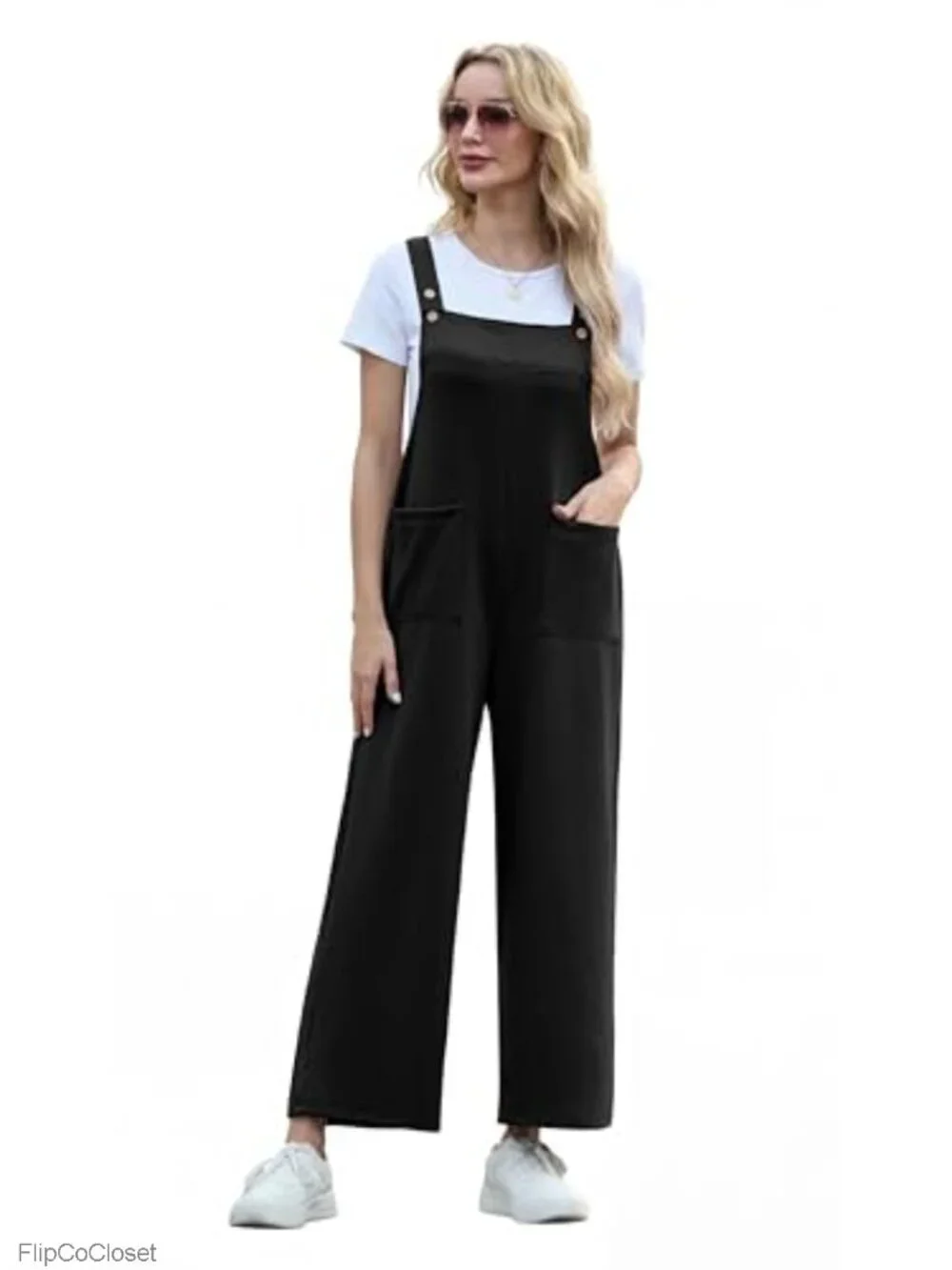 Women's Boho Overalls Jumpsuit Wide Leg with Pockets Adjustable Strap Loose Fit